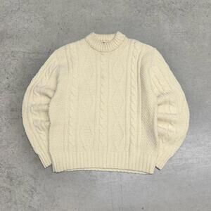 Vintage JC Penney Cable Knit Sweater Mens Large Cream Chunky Fisherman 70s 80s